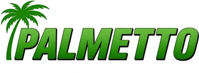 Palmetto Lawn Care logo: a green palm tree over the word Palmetto